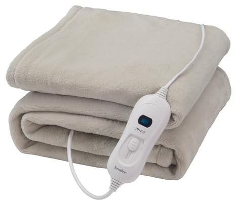 Terraillon - Cozy, Couverture chauffante, Arrêt Automatique, Plaid 3 réglages de température, Chaleur Pendant 3h, Lavable en Machine, Dim. 160x120 Cm, Tissu Polaire Corail, Gris Clair