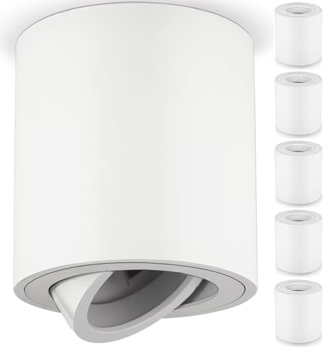ZIZZLER 6 Stück Aufbauspot Gehäuse Weiß für Gu10 und LED Modul Flur Küche Badezimmer, Deckenspot Led Spot Aufputz Schwenkbar, Alu Aufbaustrahler, Deckenstrahler, Ceiling Downlights (Ohne Lampe)