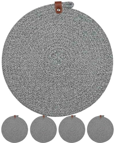 XIUCAI 5 Mantelitos Redondos de Cuerda de Algodón con Cinta Colgante | Resistente al Calor Antideslizante para Protección de Mesa Uso Interior y Exterior | para Navidad Bodas Fiestas,Gris,30cm