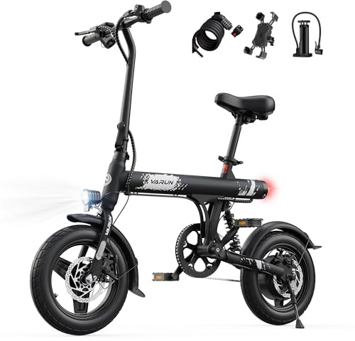 VARUN Electric Bike, 14 Folding Electric Bike 36V 280.8Wh Battery, 45KM Max Range, LCD Display, Rear Shock Absorber, Integrated Wheels, Commuter Ebike for Adults and Teens