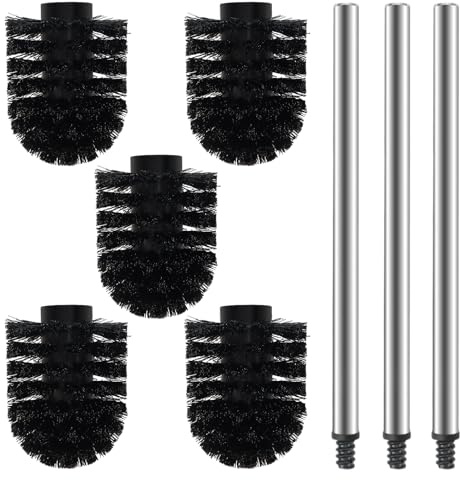WC Bürsten,Klobürste Schwarz Ø6,5 cm,5 x Ersatz WC-Bürstenkopf Ø6,5 cm +3 x Edelstahl-Griff 26,5 cm,WC-Bürste mit Edelstahlgriff,Toilettenbürste für eine gründliche WC-Reinigung,austauschbar,langlebig