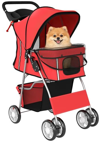 PawHut Poussette Buggy Pliable Animaux Imperméable pour Chien Chat Gris