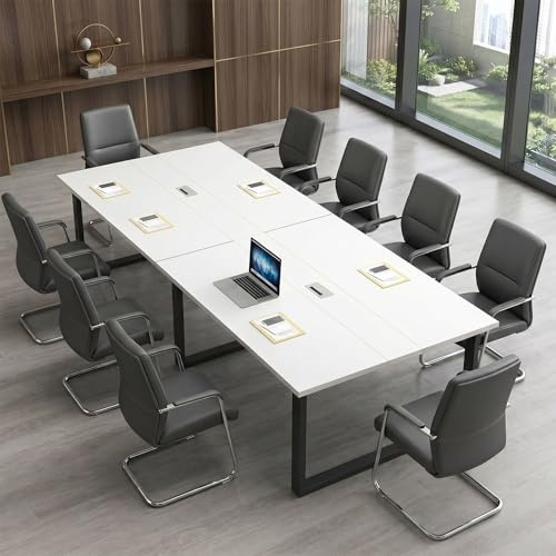 POPICK Tavolo da Conferenza Grande con Gestione Cavi, Tavolo Riunioni Ufficio Moderno per Sala Conferenze, Seminari, Scrivania Grande Rettangolare per 8-12 Persone, Sedie Non Incluse