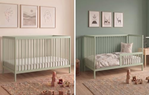 Kids Collective Babybett Kinderbett Gitterbett mit Rausfallschutz Baby Bett | stabiles Buchenholz | Juniorbett | Made in Europe | Kinderzimmer Jugendzimmer Möbel | 70x140 cm | Grün