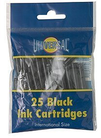 Lot de 25 cartouches d'encre noir de jais universelles - Recharges pour stylo plume