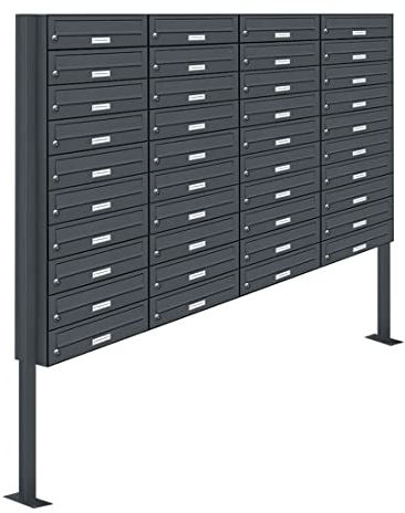 AL Briefkastensysteme 40er Standbriefkasten Anthrazit Grau RAL 7016 als 40 Fach Briefkastenanlage DIN A4 in Postkasten Briefkasten Design modern