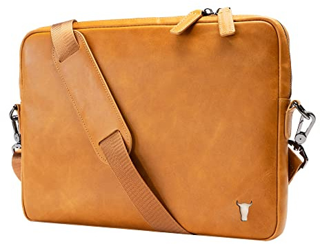 TORRO Laptoptasche - Umhängetasche aus echtem Leder, kompatibel mit 13-Zoll-/14-Zoll-Laptops oder MacBooks (Hellbraun)