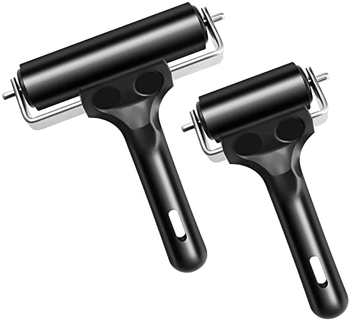 Aipaide Rubber Roller, 2 PCS Rubber Brayer Roller, Glue Roller for Anti Skid Tape Construction Tools, Printmaking, Ink Paint Block Stamping Brayers (3.8 & 2.2 Inch)