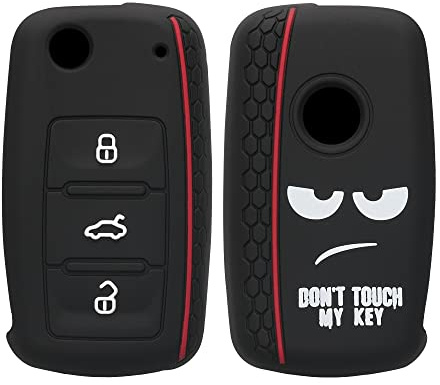 kwmobile Autoschlüssel Hülle kompatibel mit VW Skoda Seat 3-Tasten Autoschlüssel Hülle - Schlüsselhülle Don't Touch My Key Weiß Schwarz Rot