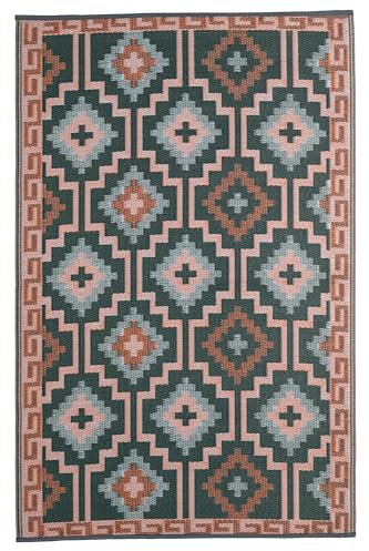 FAB HAB Alfombra de Exterior Impermeable Resistente a la Decoloración Sin Arrugas Reversible Plástico Reciclado Vintage Boho Kilim Patio Cubierta Porche Balcón Lavadero Lhasa Verde 120 cm x 180 cm