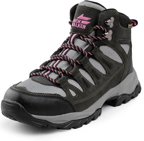 Jack Walker Women's Trekking and Hiking Boots - Waterproof Hydroguard Ladies Walking Boots with Memory Foam Insole, Lightweight Breathable Suede Outdoor Adventure Shoes - JW1005 (5 UK, Grey)