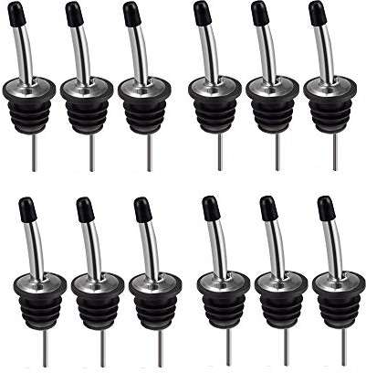 EXFEA Edelstahl Ausgießer Set,12 Stück Flaschenausgießer aus Edelstahl Liquor Pourer Set mit Klappe für Wein,Öl,Likör,Sirup,Essig,Salat