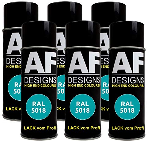 Alex Flittner Designs 6x RAL Lackspray Autolack Buntlack Spraydose RAL5018 TUERKISBLAU matt