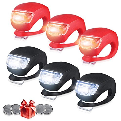 Bestlsy Set of 6 Bike Lights Front and Back, LED Clip-On Silicon Bicycle Lights with Waterproof Silicone Housing, Multi-purpose Water Resistant Headlight