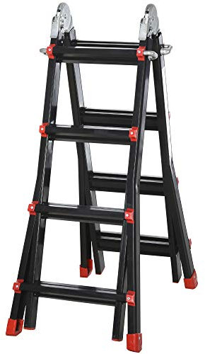 HOMCOM 4M Aluminium Duo Ladder Telescopic Herringbone Changeable Multi-Purpose w/Non-Slip Steps Climbing DIY Platform Portable Workshop House Garden