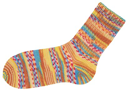 Gründl Hot Socks Lazise, 4-fach, 100 g Kürbis/Aquablau/Narzisse/Rot/Weß-Meliert