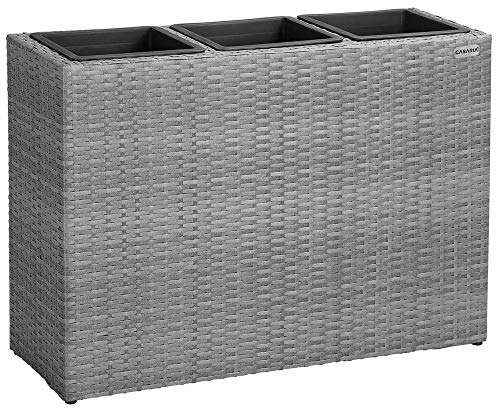 CASARIA® Large Tall Rattan Flower Pot Planter | 3 Removable Inner Plant Pots With Water Drain | Poly Rattan Trough Flower Box Planters Outdoor Garden | 83x30.5x60 cm | Grey
