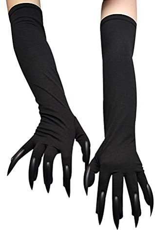 WINBST Halloween Handschuhe mit Nägeln,Hexen Handschuhe mit Schwarz Langen Fingernägeln Fasching Karneval Halloween Kostümhandschuhe Partykostüm Cosplay Requisiten