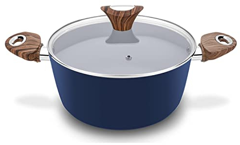 Phantom Chef 4.4 QT Casserole | Stockpot | Aluminum Body Non-Stick Ceramic Coating | With Soft Touch Stay Cool Handle | Dishwasher Safe | Non-Toxic PFOA & PTFE Free Pan | Color Navy