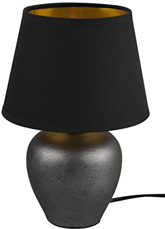 Reality Leuchten Tischleuchte Abby R50601002, Fuß Keramik Nickel antik, Stoffschirm schwarz,goldfarbig, exklusiv 1x E14, Höhe 26cm