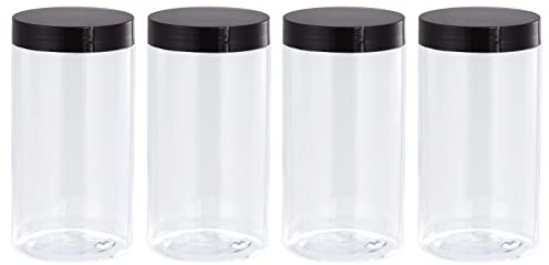 sourcing map Round Plastic Jars with Black Screw Top Lid, 17oz/ 500ml Wide-mouth Clear Empty Containers for Storage, Organizing, 4Pcs