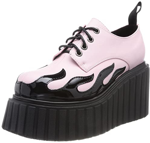 Lamoda Girls On Tour Chunky Platform Creeper Shoes Pink/Flame, Women's Bold Creeper Shoes with Cushioned Insoles, Eye-Catching Flame Design for Casual, Statement Outfits, Comfortable Footwear, UK 8