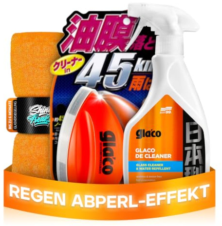 Glasversiegelung Set: Soft99 Glaco Q (75ml) Scheibenversiegelung Auto + Soft99 Glaco De Cleaner (500ml) Glasreiniger - Regenabweiser mit Abperleffekt für verbesserte Sicht bei Regen | 3-teilig