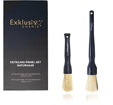 Exklusiv Chemie Detailing Pinsel Set Naturhaar | Auto Reinigungspinsel 2er Set |Für empfindliche Oberflächen | Professionelle Autopflege