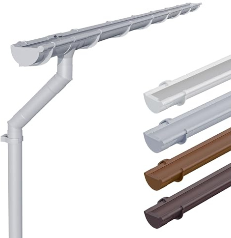 INEFA Dachrinnen-Set Kunststoff halbrund 4m, NW125 / 125mm Grau | PVC-U Regenrinnenset mit Fallrohr und Montage-Zubehör für 1 Dachseite, Regenrinne für Gartenhaus & Carport