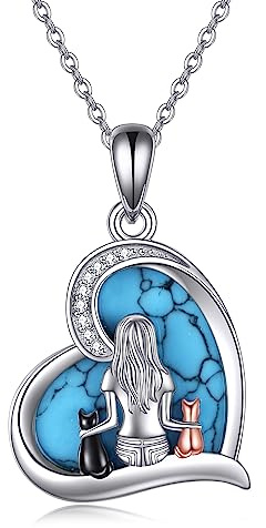 YFN katthalsband i sterlingsilver, smycken för kvinnor och flickor, tonårsflickor, katt, abalon/turkos/kristall/malakit, smyckesgåvor för kattälskare, standard, Sterlingsilver, Kubisk zirkonia