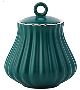 NZpost Gravy Boat Set Ceramic Cream Pitcher Mini Milk Jug Cup Sugar Bowl with Lid Gravy Boat 290ml/9.8oz Groove Shape Gravy Bowl (Green)