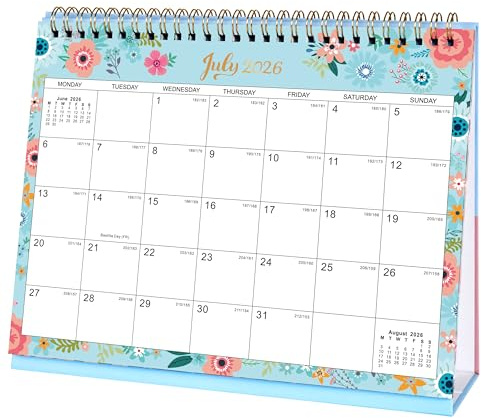 Calendrier de bureau 2026-2027 – Calendrier de bureau 2026-2027 à rabat debout avec papier épais, juillet 2026 à décembre 2027, 25,5 x 20,5 x 8 cm, reliure à double fil, grands blocs non lignés