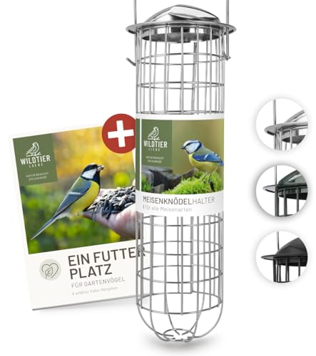 wildtier liebe Meisenknödelhalter aus Edelstahl 31cm, Silber - Vogelfutterspender aus rostfreiem Edelstahl, Vogel Futterstation, Futtersäule, Wildvögel Futtersilo, ganzjährige Fütterung