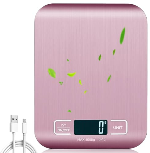 Küchenwaage Digital: Küchenwage USB Wiederaufladbare, 10kg/1g Waage Küchenwaage, Küchenwaagen mit Led Display und Tara Funktion, Digitalwaage Kitchen Scale zum Backen und Kochen, Messen(Rosa)