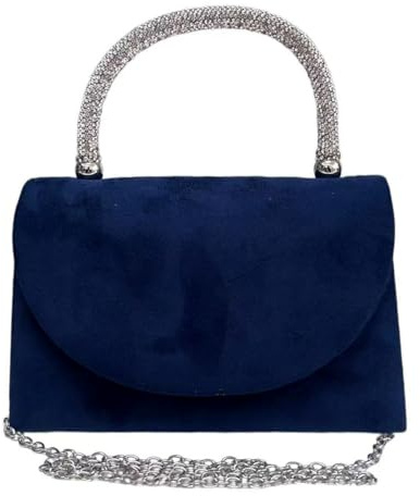 LeahWard Lace Top Handle Clutch Bag Chain Cross Body Handbags (Navy Suede)