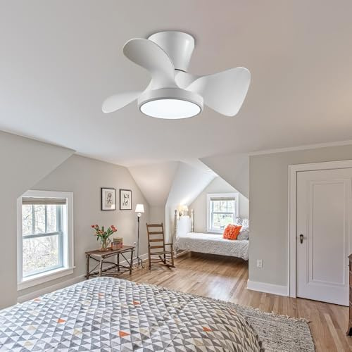 Pequeña Infantil Ventilador De Techo Con Luz Y Mando A Distancia Silencioso Reversible Motor Dc 6 Velocidades Plafon Led Ventilador Para Salón Dormitorio Regulable Lampara Ventilador Techo-White