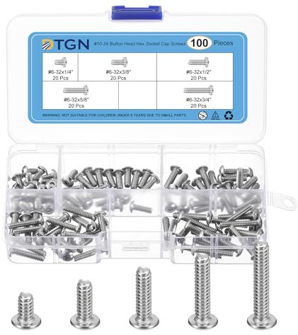 DTGN Kit de 100 Vis à Tête Cylindrique #6-32 – 1/4 3/8 1/2 5/8 3/4 304 en Acier Inoxydable UNC - Assortiment de Vis à Douille Hexagonale Pour Réparation de Machines
