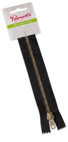 Pasmanta nicht trennbarer Reißverschluss für Hosen - 18cm - Metall Reissverschluss mit Zipper für Jeans, Chinos und Bermudas - Schwarz