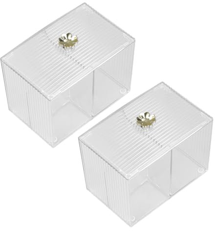 2 Pezzi di Batuffoli di Cotone Trasparenti e Porta Bastoncini di Cotone, 2 Scomparti, Scatola di Batuffoli di Cotone Acrilico con Coperchio, Dispenser per Bastoncini di Cotone, Organizer per il Bagno,