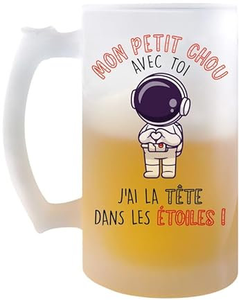 Planetee Chope Mon Petit chou Je t'aime Ballon | Verre à Bière Pression Pinte Couple Saint Valentin Mariage Fiançailles Anniversaire Cadeau Romantique