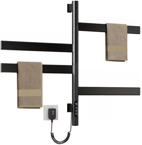 ZOYI 180°Drehung Bad handtuchtrockner elektrisch, handtuchwärmer elektrisch, badheizkörp erelektrisch, handtuchhalter elektrisch, 220v (Schwarz, 4 Pole)