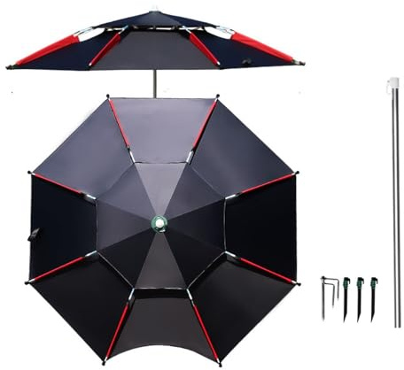 ZYXQQJ 2m/2.2m/2.4m Strandschirm Runder Angelschirm Für Den Außenbereich Sonnenschirm Großer Regenschirm Wasserdicht UV Schutz (Color : Black, Size : 2.2m/7.2ft)
