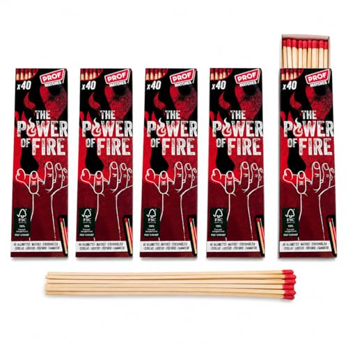 jameitop® Pack de 5 boîtes XXL d'allumettes – Allumettes premium extra longues de 20 cm, 200 pièces par set, idéal pour le camping, le barbecue, les aventures en plein air, la survie, les urgences et