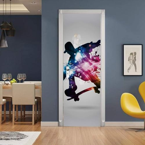 Türtapete Selbstklebend 90x210 Skateboard Türaufkleber 3D Türposter Teenager Fototapete Türfolie Türklebefolie Wasserdichte für Türwand Dekoration Tapete 6598m