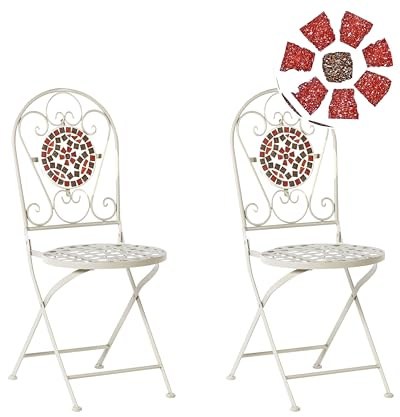 Beliani Gartenstühle 2er Set Metall weiß Mosaik Muster zusammenklappbar Spello