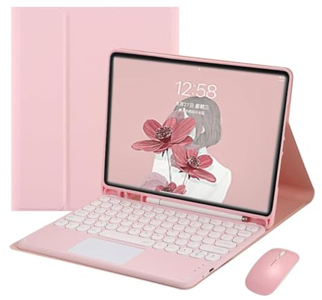 Coque Clavier pour iPad Pro 13'' (M4) 2024 avec Souris Rechargeable, QWERTY Clavier Détachable sans Fil Bluetooth avec Étui Magnétique pour iPad Pro 13 Pouces, Porte-Stylo Intégré, Rose-A