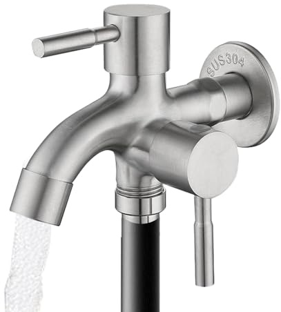 COMFOLIVING Grifo de jardín de doble enchufe,Grifos dobles,Grifo exterior Grifo de jardín de doble salida de acero inoxidable - Grifo de 2 vías para salida de manguera de agua Grifo de jardín para