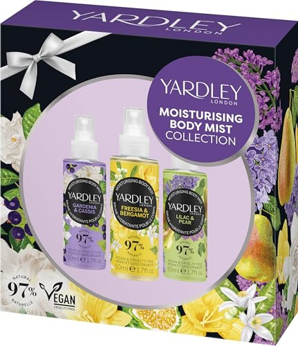 Yardley Coffret cadeau hydratant pour le corps Gardenia & Cassis + Freesia & Bergamote + Lilac & Poire - Pour homme et femme - Parfait pour les soins quotidiens - 50 ml