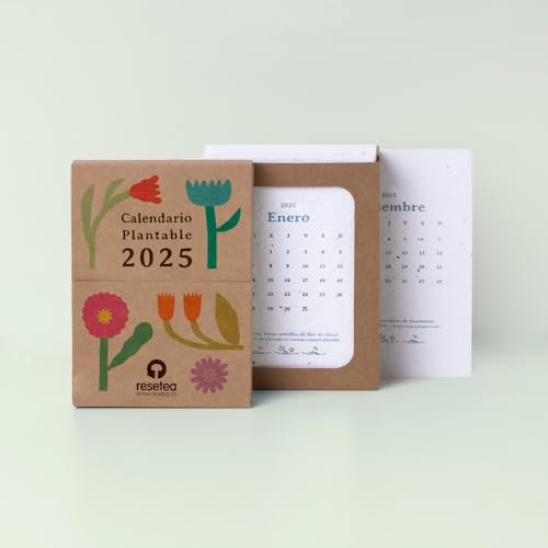 Calendario 2025 Plantable - Regalo Original y Ecológico- Papel con Semillas Sostenible - Cultiva Flores y Hierbas (Fabricado en España)