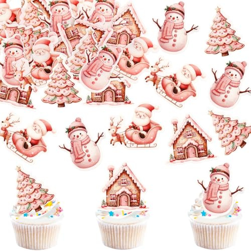 Blumomon 40Pcs Dessus De Gâteau De Noël Comestibles - Décorations De Joyeux Noël Sélectionnées Pour Fête Et Fournitures De Vacances